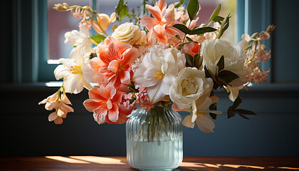 Freshness and elegance in a bouquet of flowers generated by AI
