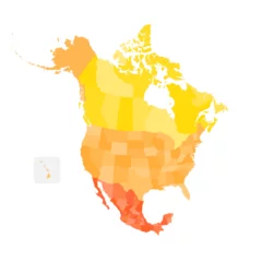 Foto op Plexiglas Political map of North American countries Canada, United States of America and Mexico with administrative divisions. Colorful blank map. Vector illustration © pyty