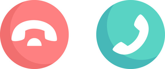 Red and green circle icons with phone handset symbols. Communication concept buttons, call and hang up icons. Vector illustration of phone call actions.