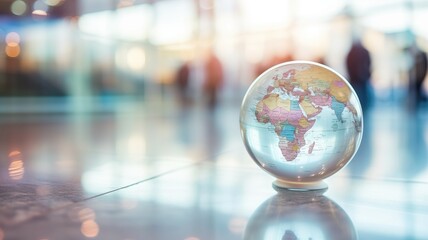 Glass globe showing world map with focused continents