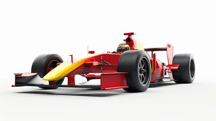 Rolgordijnen Race car and driver angled view isolated on white background. 3D Rendering © Orxan