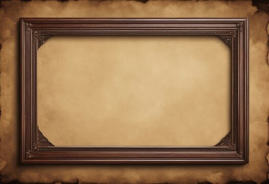 A frame with wooden borders on old vintage paper