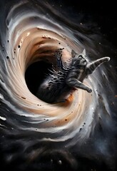 cat crossing a black hole - obrazy, fototapety, plakaty