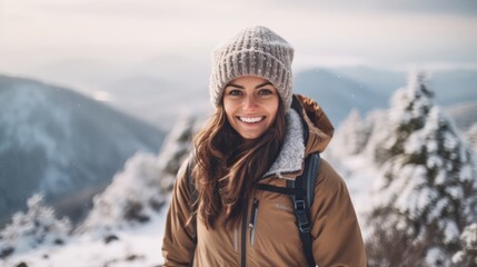 Fototapeta na wymiar Winter Hiking Joy in the Snowy Mountains