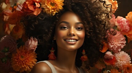 Floral Euphoria with a Radiant Curly Smile