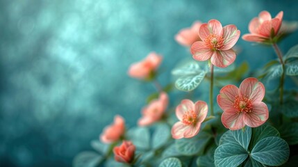  a group of pink flowers sitting on top of a lush green leafy plant with leaves in the foreground.