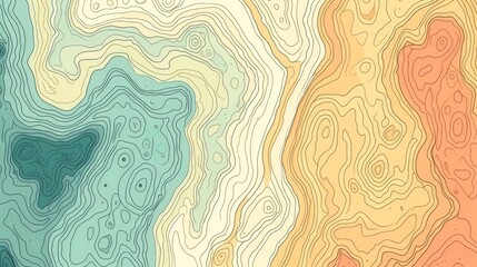 Vector Vintage Topography Contour Outline Map With Relief Elevation Abstract Background. Cartographic Art Old Geographic Territory Treasure Hunt Adventure. Retro Colors Topographic Wide Wallpaper - obrazy, fototapety, plakaty