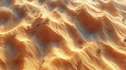  a close up of a sand dune with a plane flying in the sky in the distance on a sunny day.