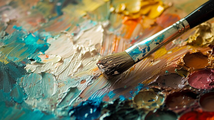 Fototapeta premium Palette and brush, color palette