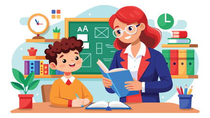 Woman and Boy Learning in Classroom