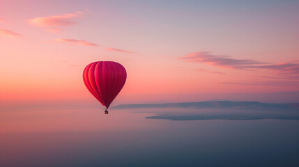 Fototapeta premium Hot air balloon in the sky at sunrise. Panoramic view.