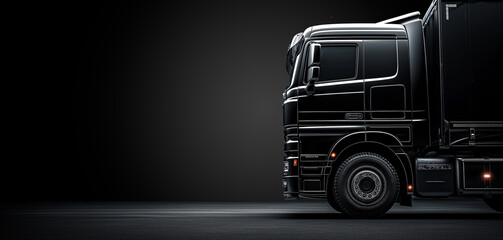 Closeup on a black truck isolated on a dark background, copyspace