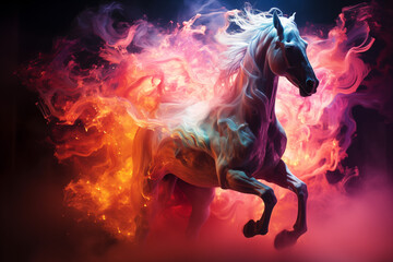 Fiery Galloping Horse in a Neon Flame