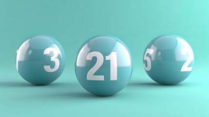 Close up of blue lottery balls on pastel background with focus on lucky number 21