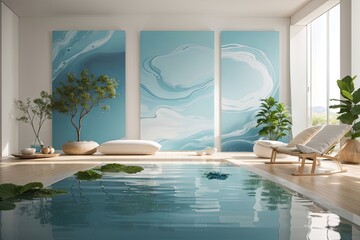 Modern natural living room with swimming pool