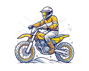 Obraz na płótnie Canvas Man riding moto cross illustration for t-shirt, logo, poster, card, banner, emblem. Comic style.