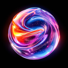 Abstract sphere with flowy shapes in red, purple and blue colors