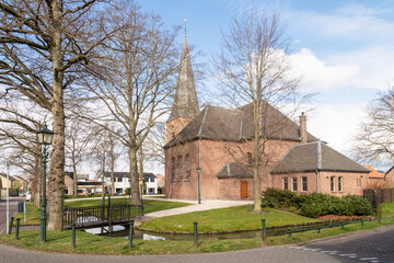 Fototapeta na wymiar Dutch Reformed village church in Woudenberg.