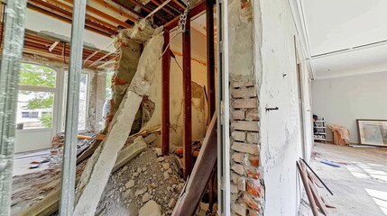 Demolishing a wall to create an open floor plan, home renovation project