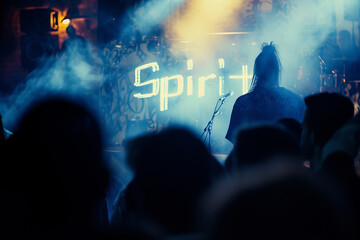 Atmospheric Concept - 'Spirit' written on a concert poster in moody lighting Gen AI