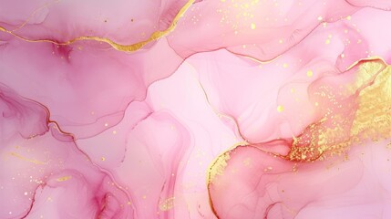 Obraz na płótnie Canvas Pink and gold abstract fluid art background with glitter.