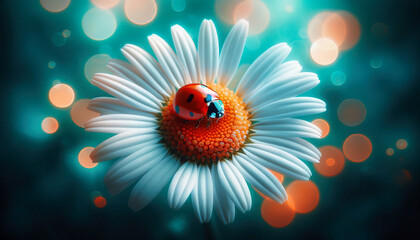 ladybug on flower - obrazy, fototapety, plakaty