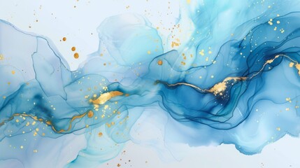 Fototapeta na wymiar Blue and gold abstract fluid painting background.
