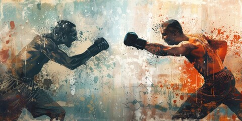 Painting of Two Men Fighting Each Other - obrazy, fototapety, plakaty