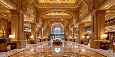 Fototapeta premium Grand Chandelier Adorns Hotel Lobby