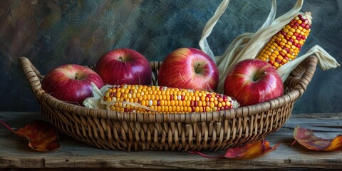 Painting of Corn on the Cob and Apples