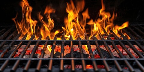 Close-Up of a Flaming Grill - obrazy, fototapety, plakaty