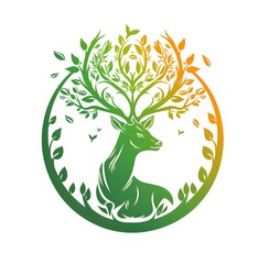 deer forest logo nature tree illustration