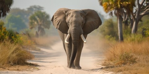 Fototapeta na wymiar Elephant Walking on Dirt Road