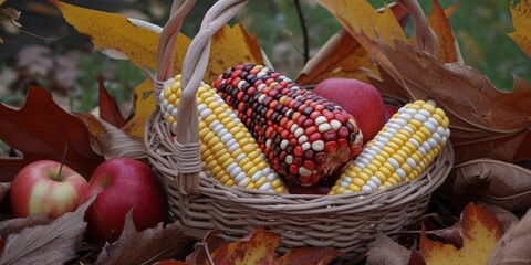 Basket Filled With Corn on the Cob and Apples
