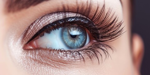Fototapeta na wymiar Womans Blue Eye With Long Lashes