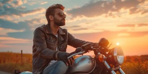 Fototapeta na wymiar Man Riding on Motorcycle