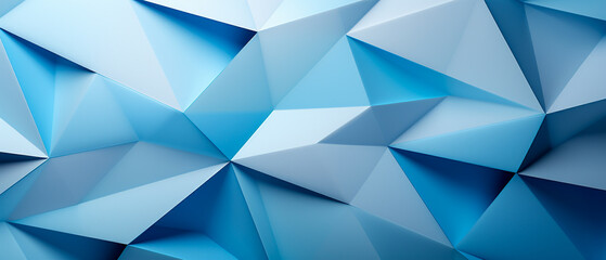 Captivating blue polygonal background with 3D elements, focus stacking, sculptural architecture. UHD image in abstract minimalism, luminous shadowing. Bold structural designs in light blue and white