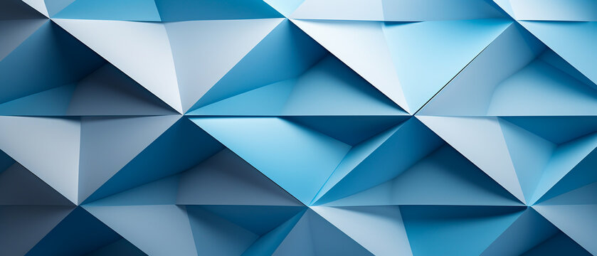 Captivating blue polygonal background with 3D elements, focus stacking style. Sculptural architecture, UHD image, luminous shadowing. Bold triangles in hard surface modeling, layered surfaces
