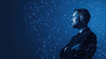 Profile of a man with a futuristic network overlay