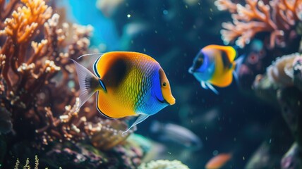 Naklejka na ściany i meble Angel fish swimming in a vibrant coral reef underwater