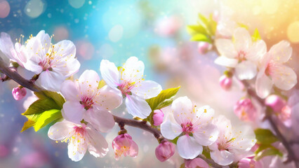 Fototapeta na wymiar Spring blossom background. Beautiful nature scene with blooming tree.