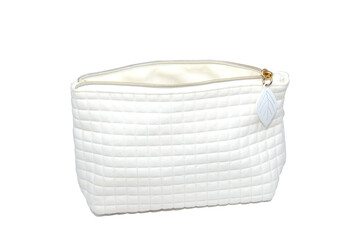 White women's cosmetic bag isolated on a white background.
