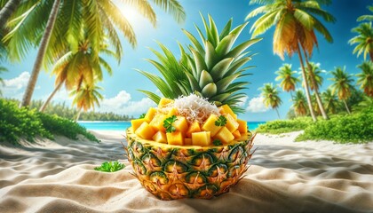 tropical pineapple fruit on the beach