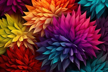 Psychedelic patterns and optical illusions in colorful rainbow on black background