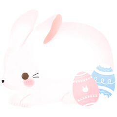 Kawaii Rabbit cartoon with easter eggs character watercolour hand drawing