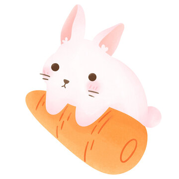 Kawaii Rabbit cartoon character with carrot watercolour hand drawing