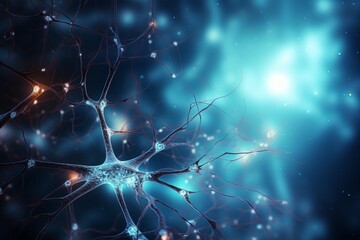 Immersive examination of neuron cells under high-powered blue microscope in cutting-edge laboratory