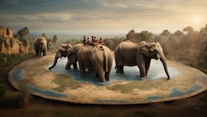 Three magnificent elephants stand tall, showcasing their grandeur and strength in this captivating image of wildlife majesty.