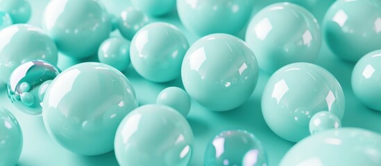 Rendering 3D glossy pastel green spheres ball pattern isolated background. AI generated image