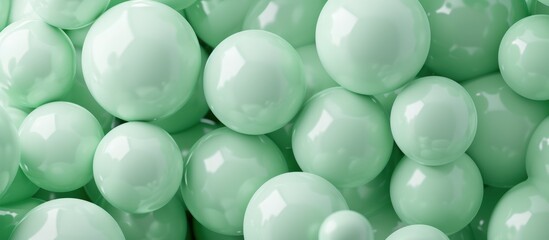 Rendering 3D glossy pastel green spheres ball pattern isolated background. AI generated image